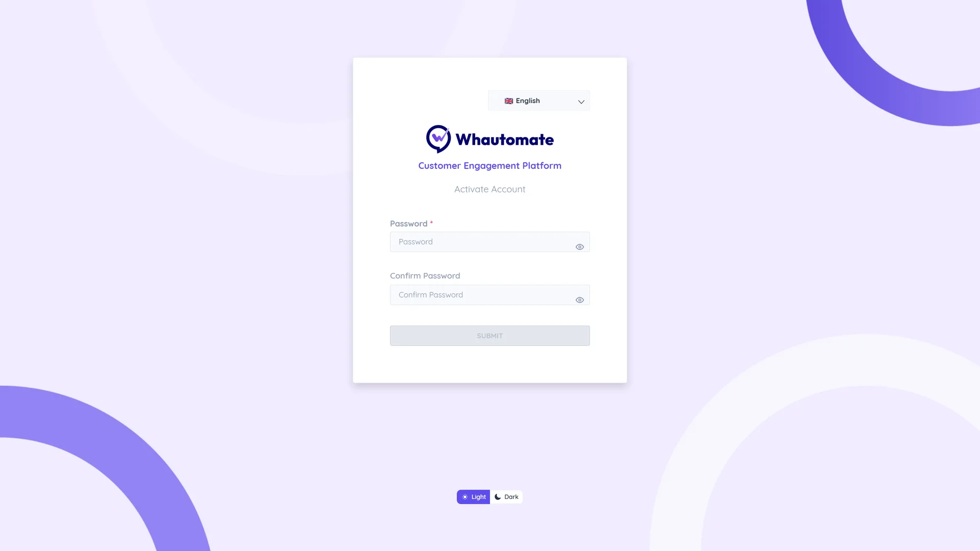 The Activate Account page with the Password and Confirm Password fields