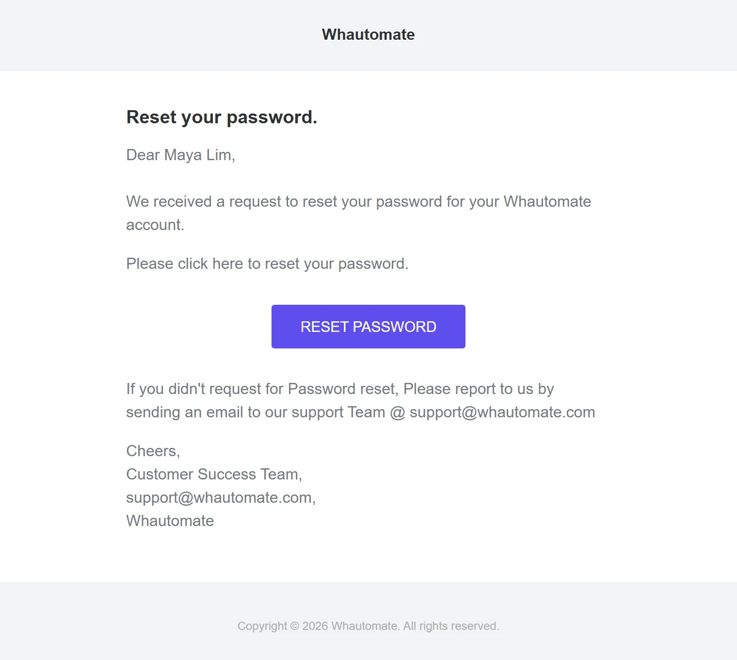 The password recovery email with the Reset Password button