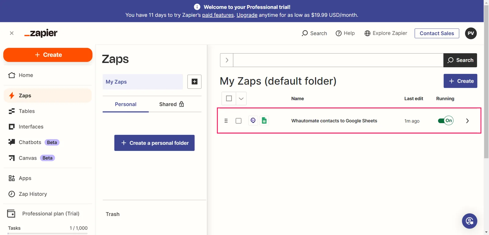 3. You can always modify, enable, or rename your Zap on the My Zaps page.