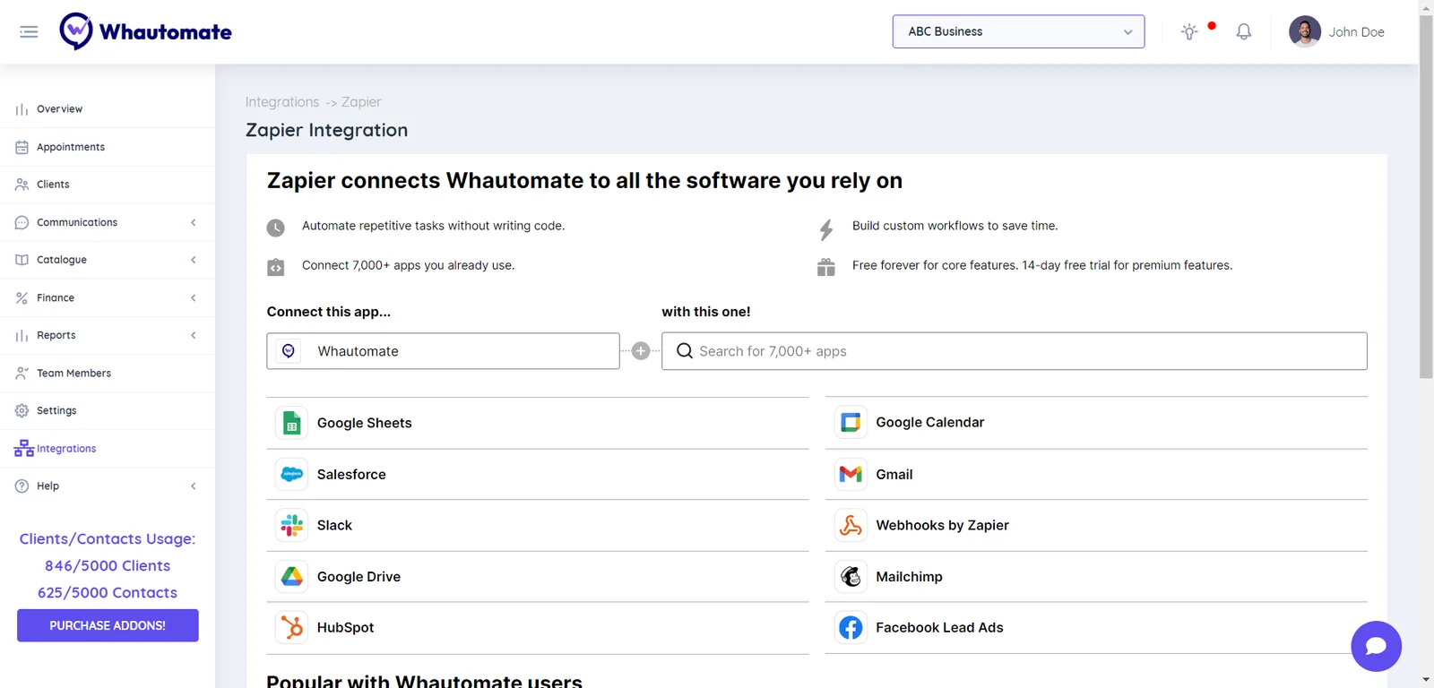 2. Zapier allows you to connect Whautomate with thousands of apps on Zapier, with some useful examples such as Google Sheets, Google Calenda