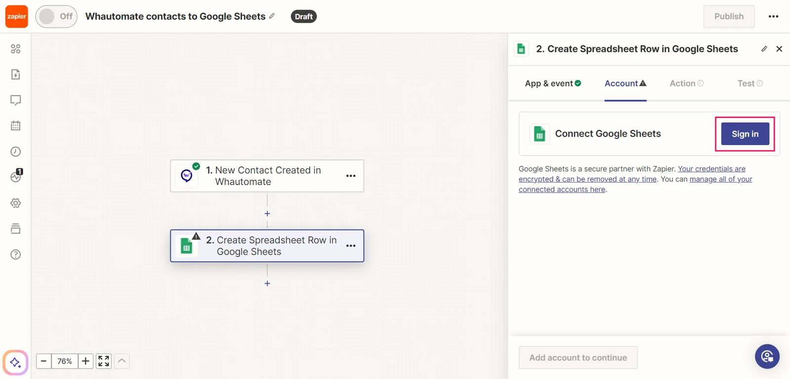 1. Click the "Sign in" button, and then Zapier will direct you to the following page.