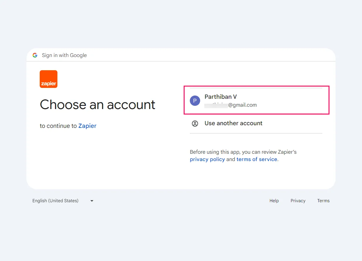 3. Once connected to your Google account, Please click the "Continue" button.
