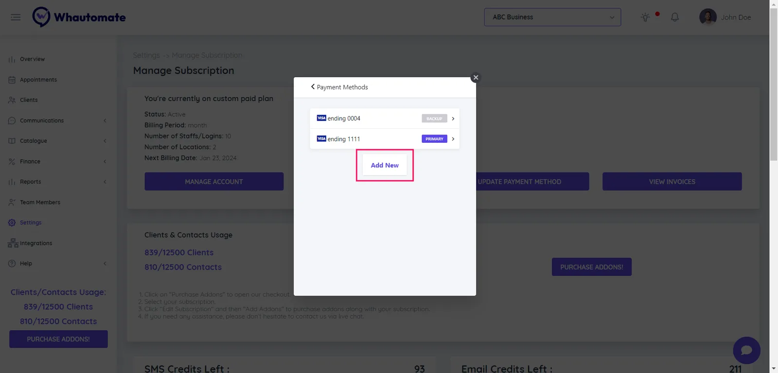 1. Click the "Add New" button to add your new payment.