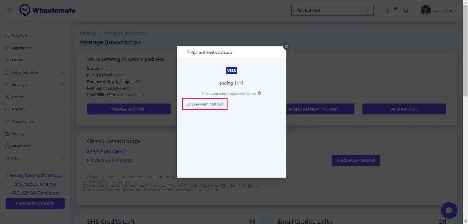 2. Select the "Edit Payment Method" option to continue.