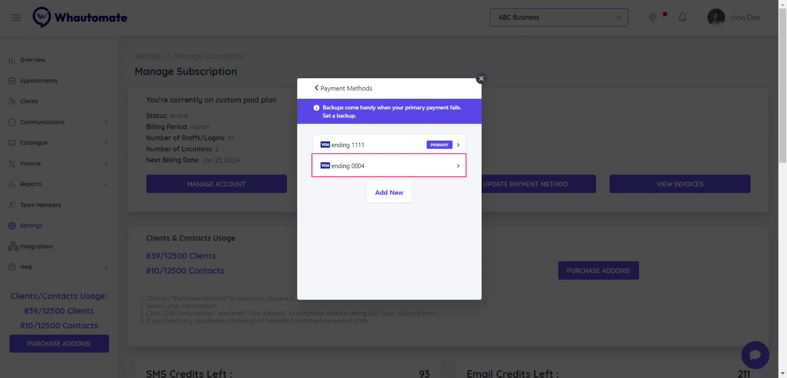 If you are attempting to remove a payment method marked as your Primary payment method, you will not be able to do so. To remove the primary