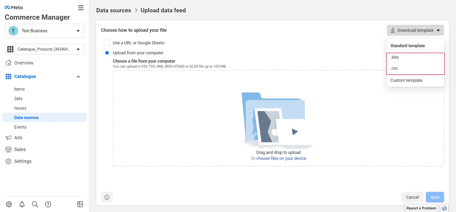 Choose the Upload from your computer option and Drag and drop your updated XLSX or CSV file to upload your products.