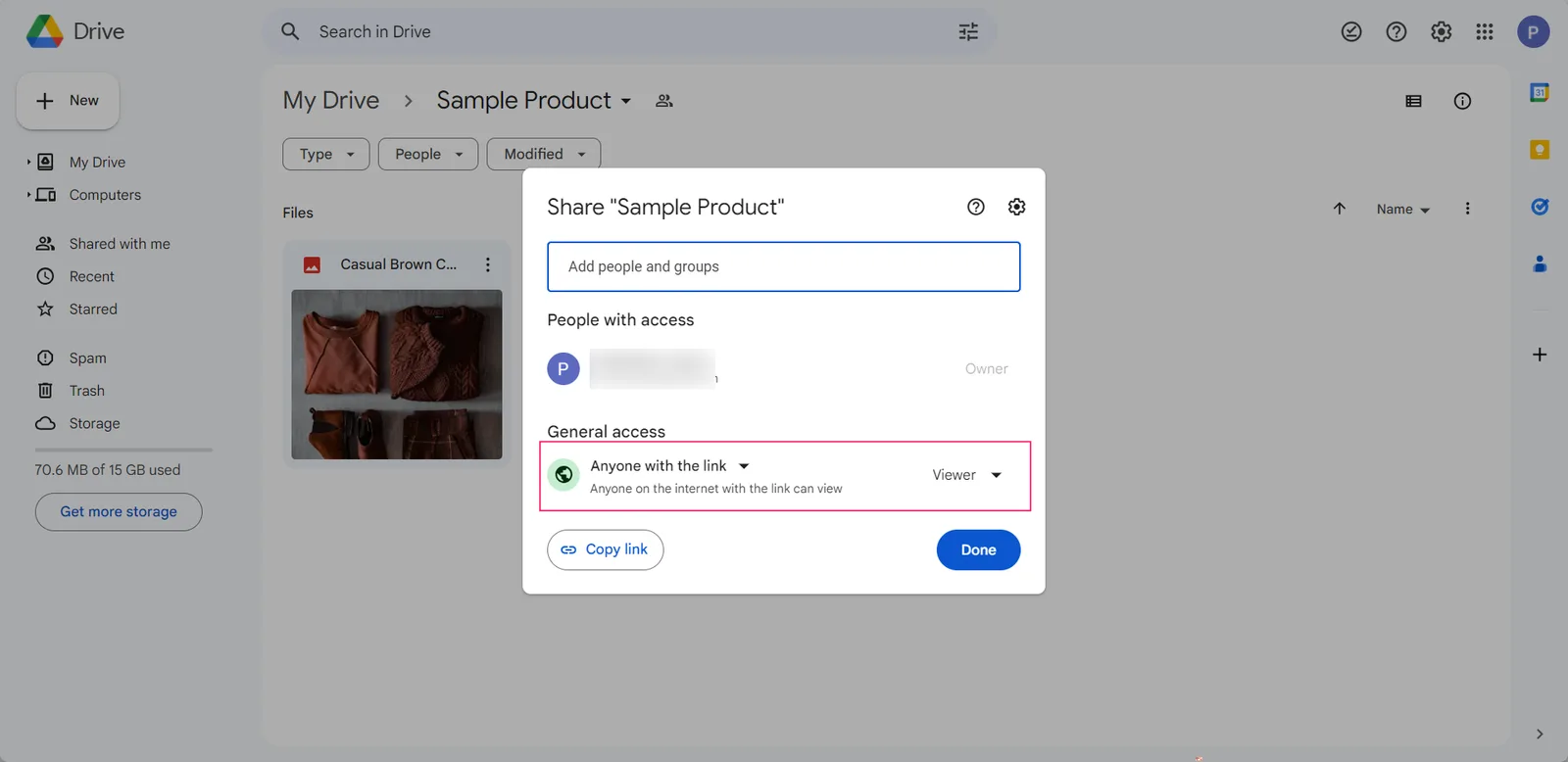 Upload your product images on Google Drive and set the folder access Anyone with the link