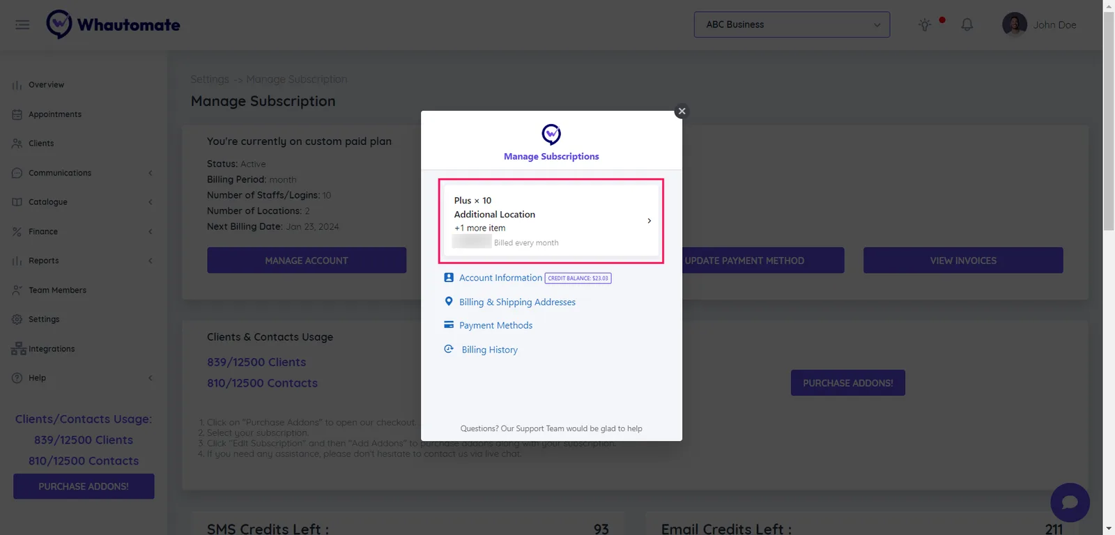 3. Now you can see the pop-up screen displaying your subscription management details. Click your subscription plan, it will redirect you to 