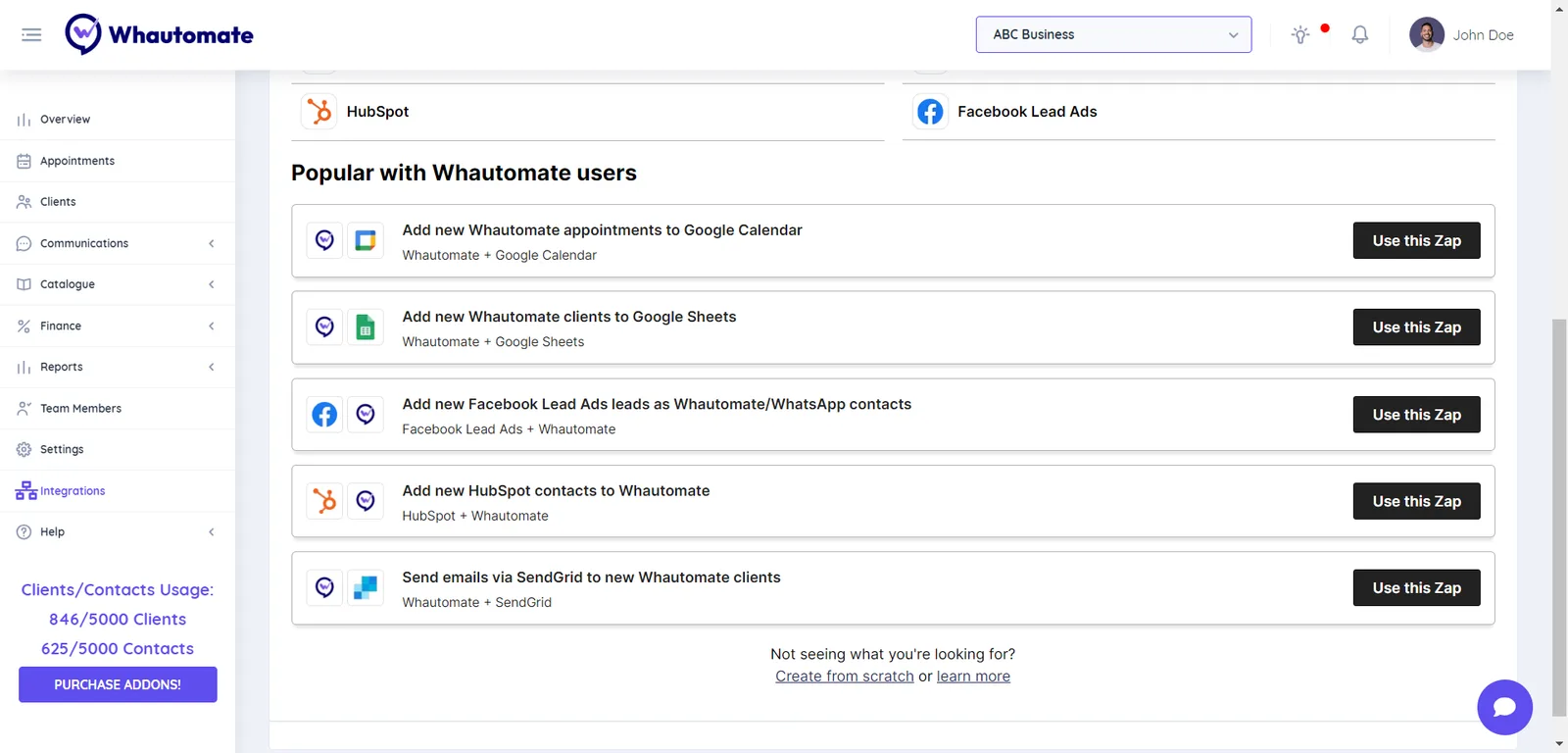 1. Scroll down on the Whautomate Zapier Integration page to view the list of popular Whautomate Zapier templates.
