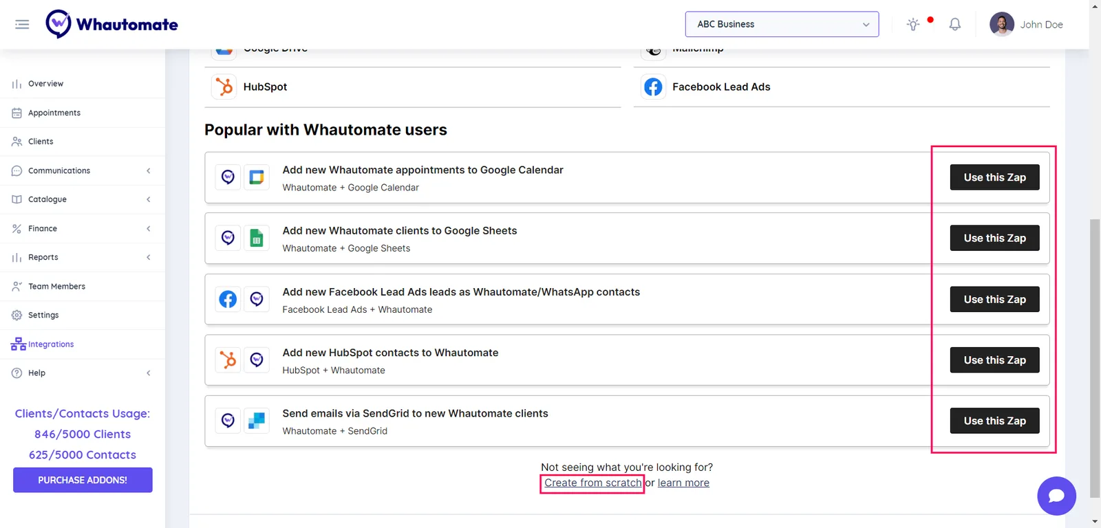 3. Not finding what you're searching for? Click the "Create from scratch" link to initiate a new Zapier automation.
