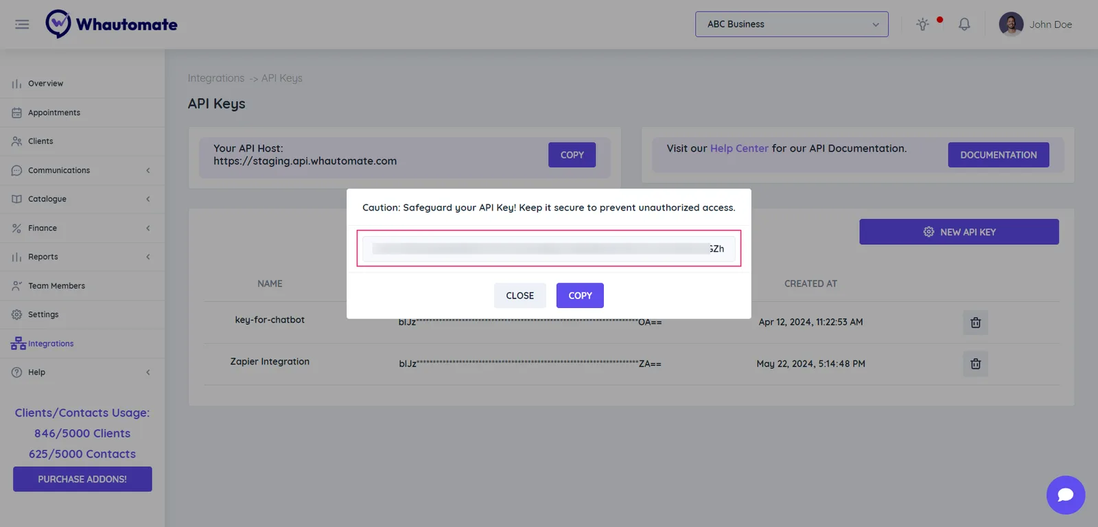 Caution: Safeguard your API Key! Keep it secure to prevent unauthorized access.