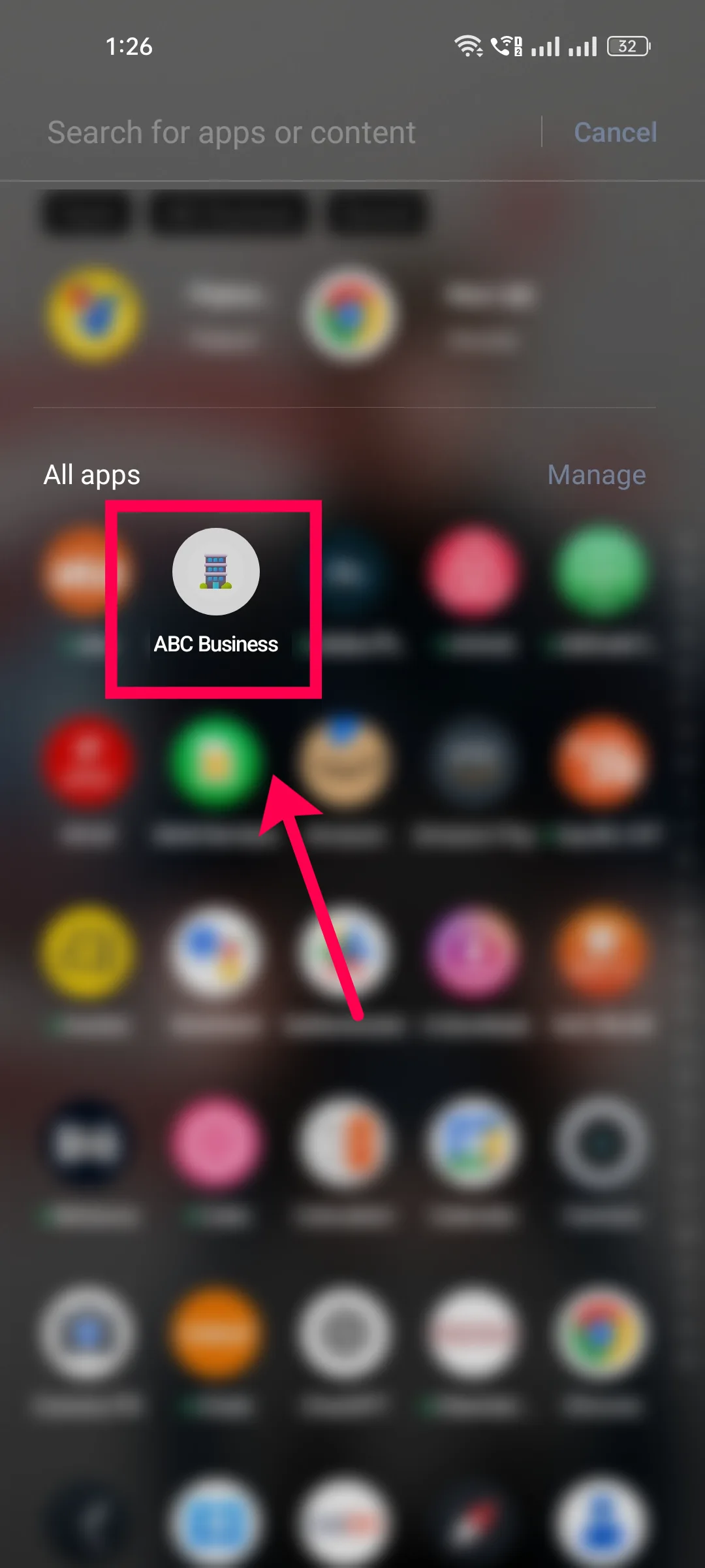 The installed booking page app in the Android app list