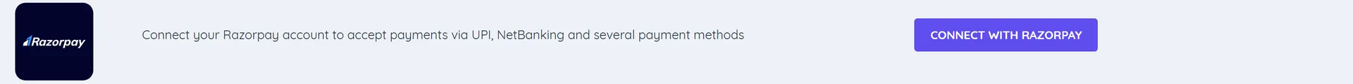 Razorpay row on the Payment Gateways page with the Connect with Razorpay button