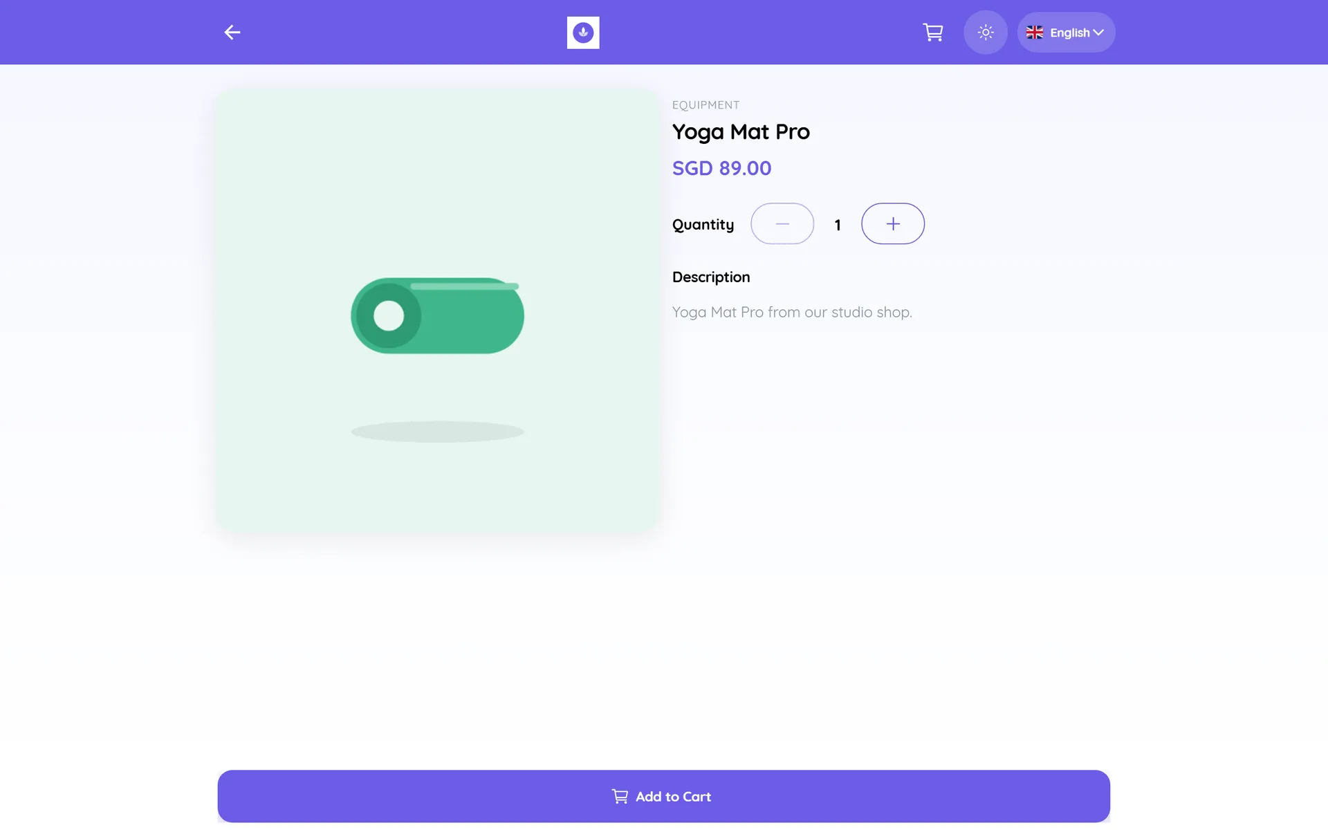 Product page on a computer with a large product photo, price, quantity stepper, description and an Add to Cart button